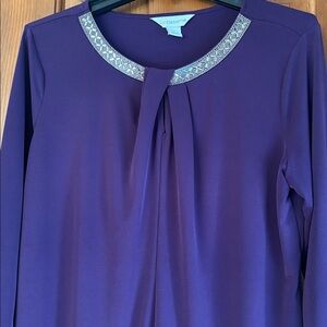 Liz Claiborne Purple Top with Embellished Neckline